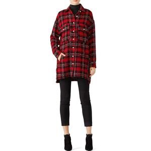 THE KOOPLES Red Black Plaid Checkered Wool Blend Shirt Shacket size US 8